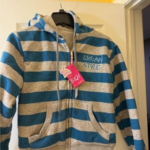 Blue and Gray Striped Kids Hoodie